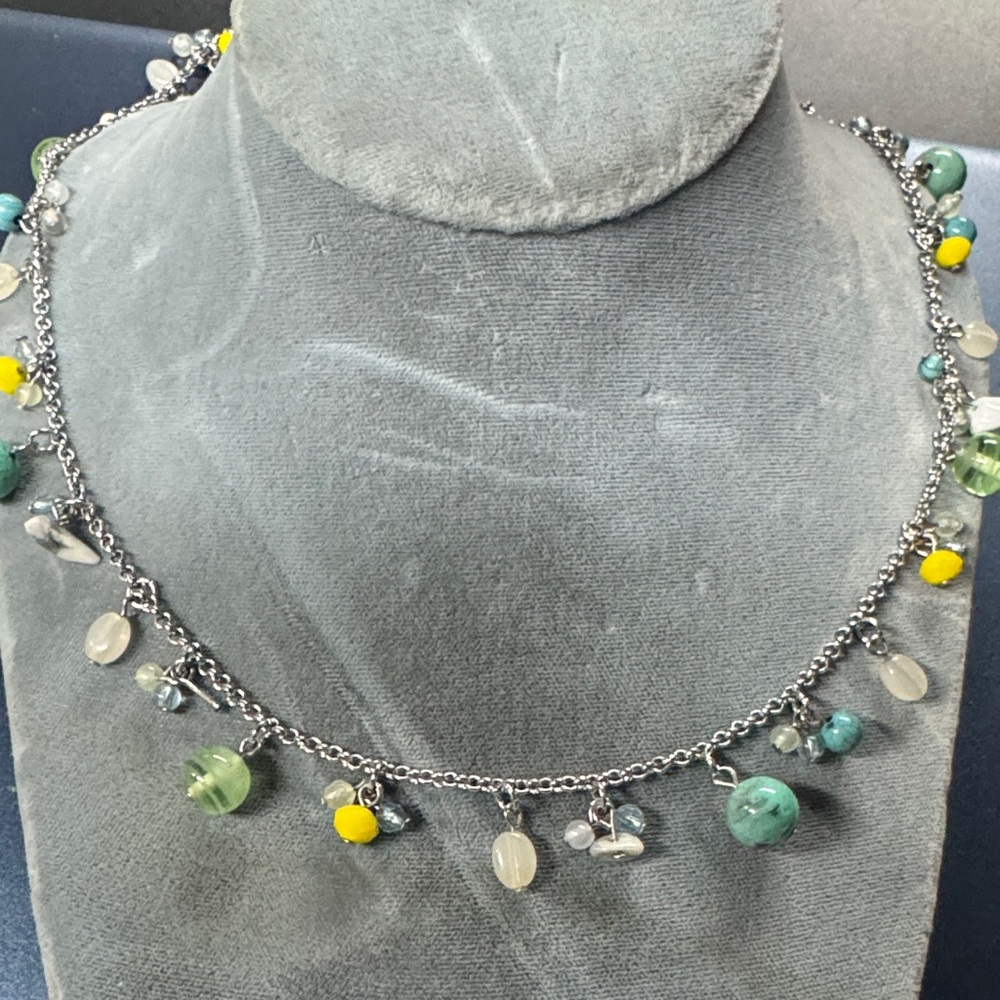 Lia Sophia Silver Necklace with Green and Yellow Accents